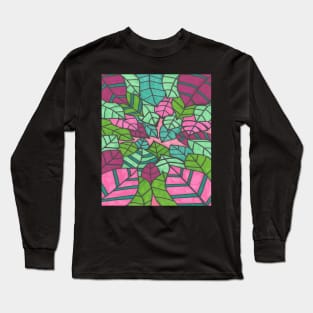 Tropical Leaves in Pink and Green Long Sleeve T-Shirt